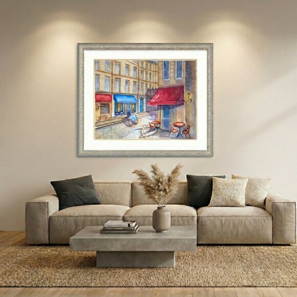 Handmade Other - Café de Paris - Large Original Watercolor Painting (29"x21") - Parisian Street